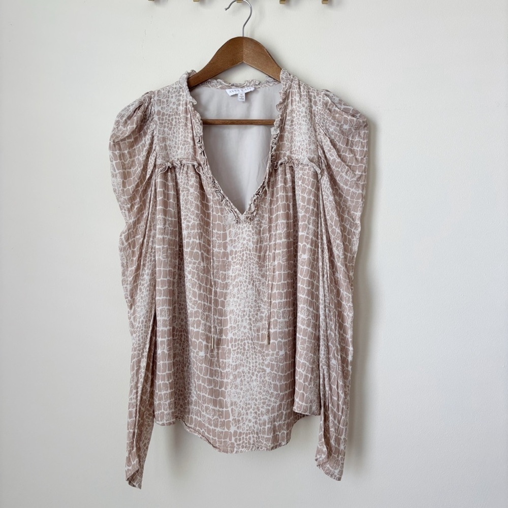 Anna Cate Tan Crocodile Print Puff Sleeve Blouse XS Coastal Cowgirl